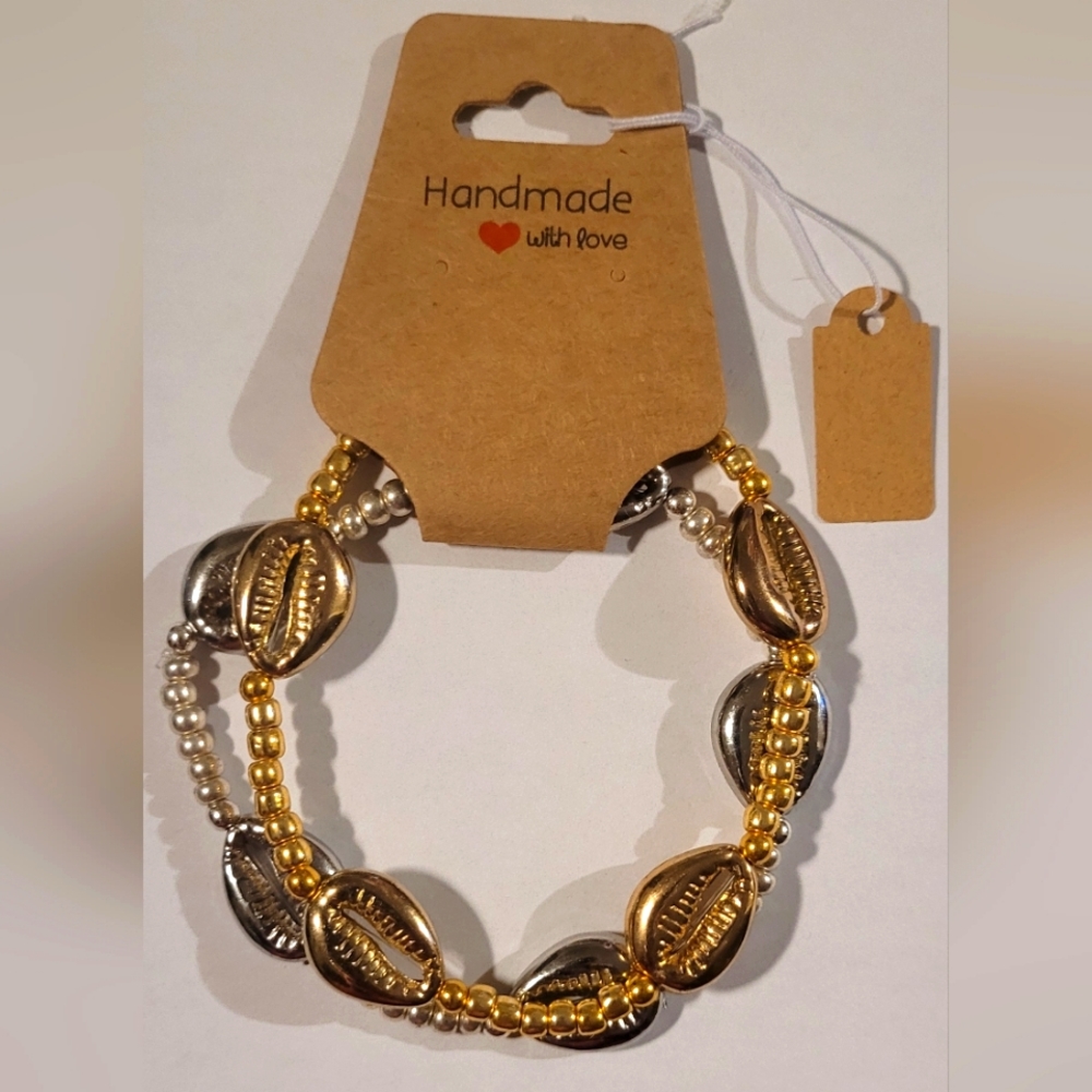 Gold And Silver Beaded Cowrie Shell Bracelets